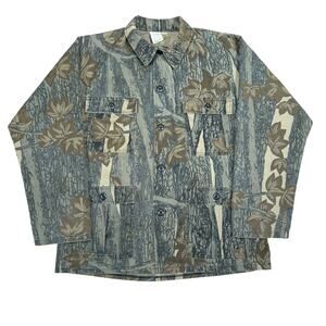 Vintage Jungle Fatigue Camo Field Jacket Button Front 4 Pocket Hunting Army Sz L